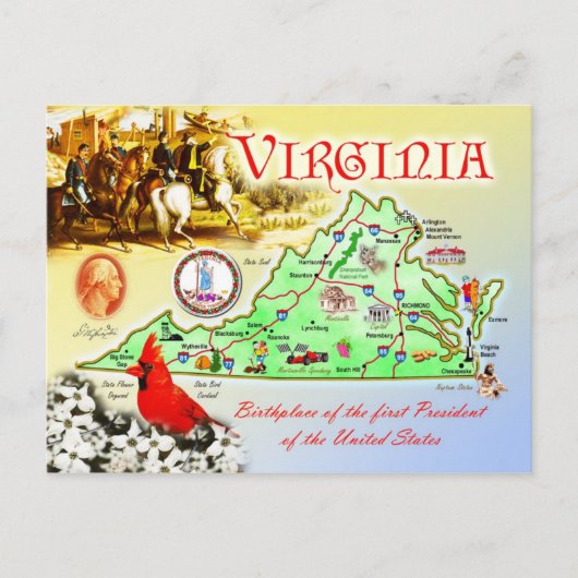 Virginia State Map Briefkaart (Voorkant)