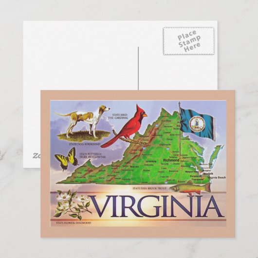 Virginia State Map Briefkaart (Voorkant / Achterkant)