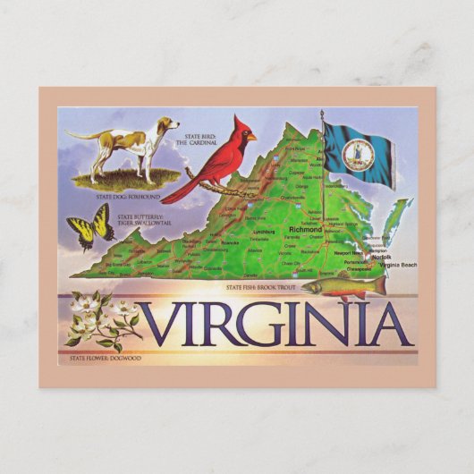 Virginia State Map Briefkaart (Voorkant)