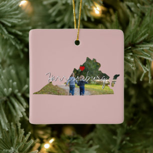 Virginia State Photo insert and town name Keramisch Ornament
