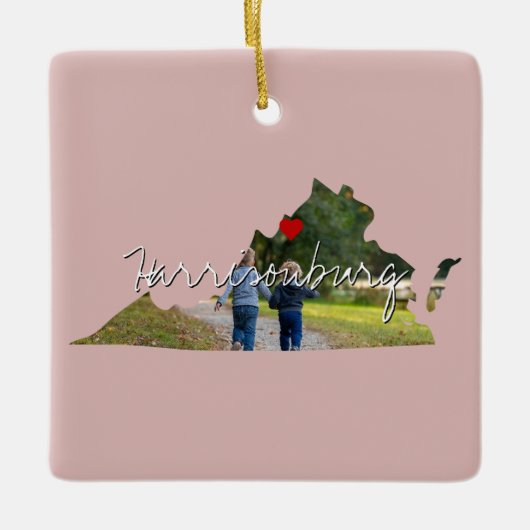 Virginia State Photo insert and town name Keramisch Ornament (Voorkant)