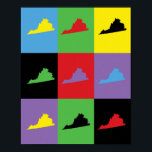 Virginia State Pop Art Pattern Poster<br><div class="desc">Een  patroon met het overzicht van de staat van Virginia in geel,  blauw,  rood,  groen,  zwart en paars</div>