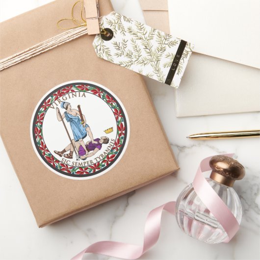 Virginia State Seal, de vlag van Virginia Ronde Sticker (Geschenken)