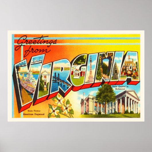 Virginia State VA Old Vintage Travel Briefkaart- Poster (Voorkant)
