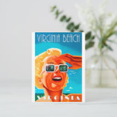 Virginia strand, blond zonnebril,  briefkaart (Staand voorkant)