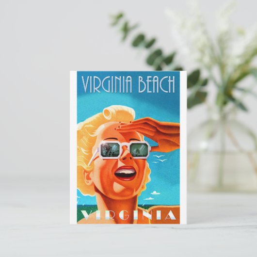 Virginia strand, blond zonnebril,  briefkaart (Staand voorkant)