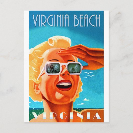 Virginia strand, blond zonnebril,  briefkaart (Voorkant)