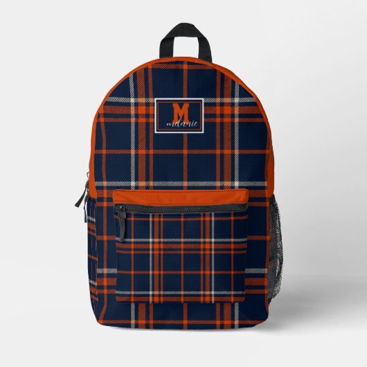 Virginia tartan plaid navy and orange checkered bedrukte rugzak (Voorkant)