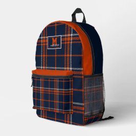 Virginia tartan plaid navy and orange checkered bedrukte rugzak