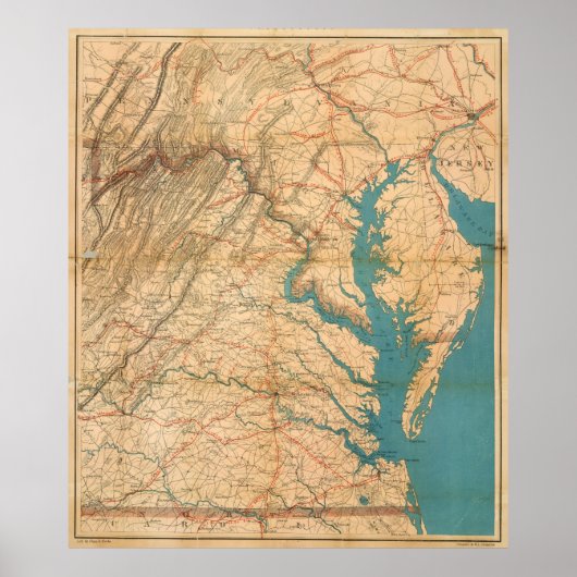  Virginia & The Chesapeake Bay Map (1862) Poster (Voorkant)