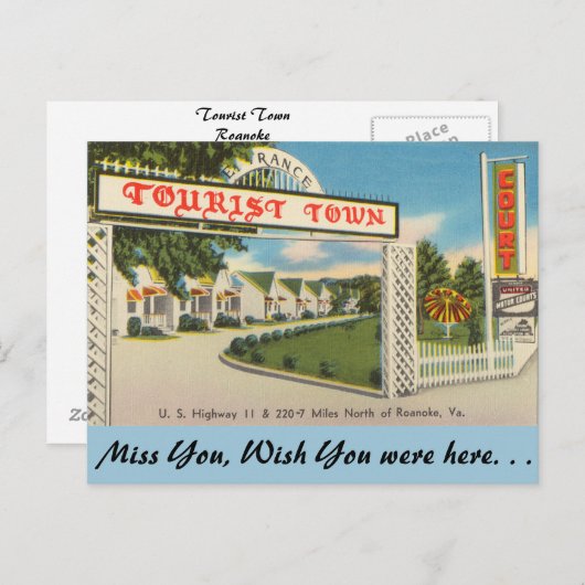 Virginia, Tourist Town, Roanoke Briefkaart (Voorkant / Achterkant)