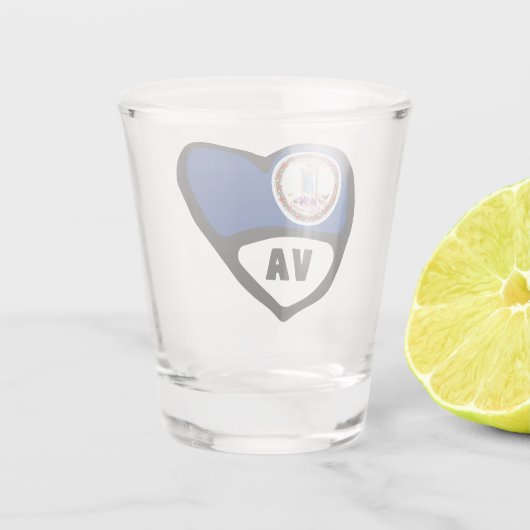 Virginia, VA staatsvlag in Heart Shot Glass Shot Glas (Achterkant)