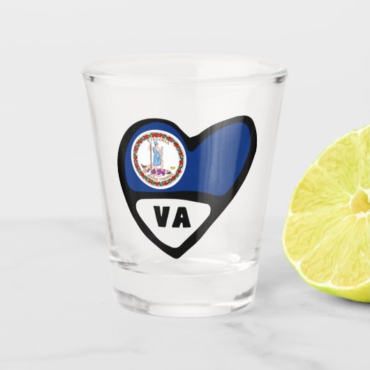 Virginia, VA staatsvlag in Heart Shot Glass Shot Glas (Voorkant)