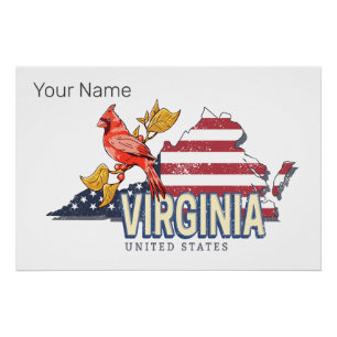 Virginia Verenigde Staten Retro State Kaart  Veren Perfect Poster