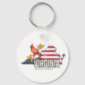 Virginia Verenigde Staten Retro State Kaart  Veren Sleutelhanger (Voorkant)