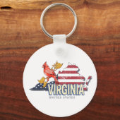 Virginia Verenigde Staten Retro State Kaart  Veren Sleutelhanger (Voorkant)