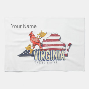 Virginia Verenigde Staten Retro State Kaart  Veren Theedoek