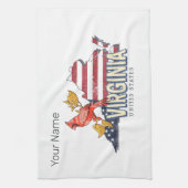 Virginia Verenigde Staten Retro State Kaart  Veren Theedoek (Verticaal)