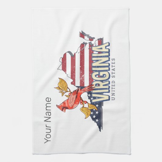 Virginia Verenigde Staten Retro State Kaart  Veren Theedoek (Verticaal)