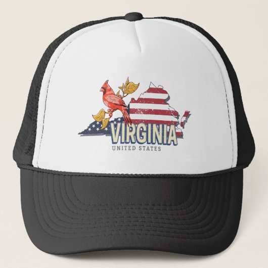 Virginia Verenigde Staten Retro State Kaart  Veren Trucker Pet (Voorkant)