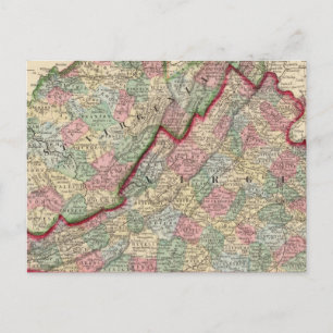 Virginia, W Virginia Map door Mitchell Briefkaart