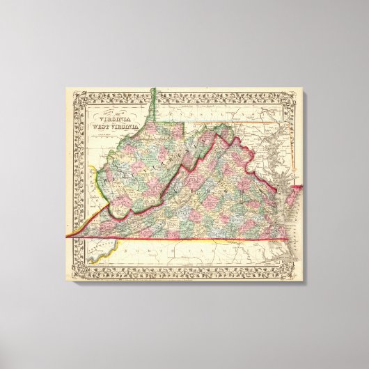 Virginia, W Virginia Map door Mitchell Canvas Afdruk (Voorkant)