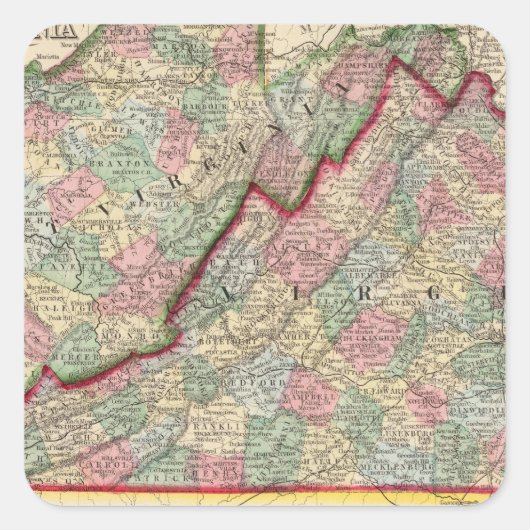 Virginia, W Virginia Map door Mitchell Vierkante Sticker (Voorkant)