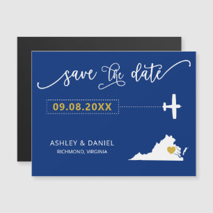 Virginia Wedding Save the Date Kaart, Map Magnetische Uitnodiging