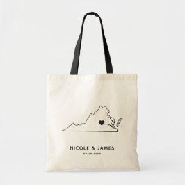 Virginia Wedding Welcome Bag Tas, Black State Map Tote Bag