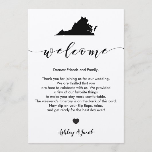Virginia Wedding Welcome Letter & Itinerary Card Programmakaart (Voorkant)