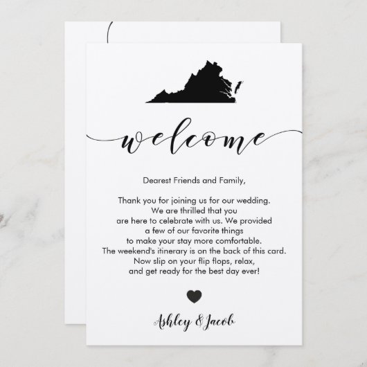 Virginia Wedding Welcome Letter & Itinerary Card Programmakaart (Voorkant / Achterkant)