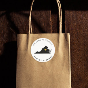 Virginia Wedding Welkomstkaart Cadeau Label, Goud Ronde Sticker
