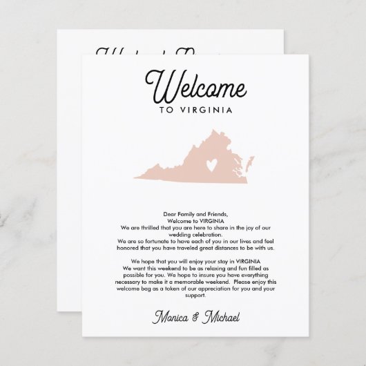 VIRGINIA Welkomstbrief voor elke COLOR (Voorkant / Achterkant)