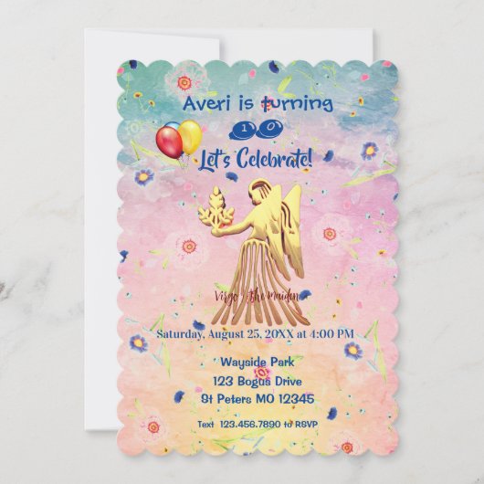 Virgo (23 augustus - 22 september) Birthday Kaart (Voorkant)