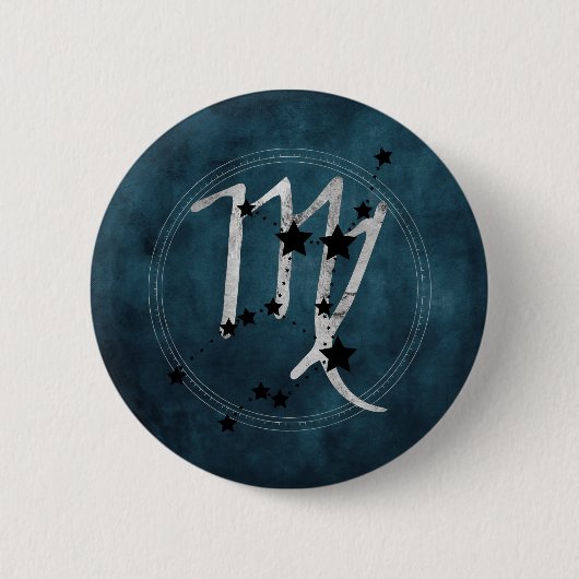 Virgo Black & Silver zodiac constellatie blauwgroe Ronde Button 5,7 Cm (Voorkant)