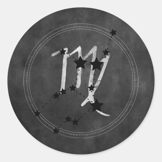 Virgo black stars silver zodiac constellation ronde sticker (Voorkant)