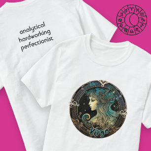 Virgo Blauwgroen en Black Waterverf Zodiac T-Shirt