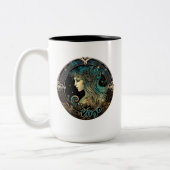 Virgo Blauwgroen en Black Waterverf Zodiac Tweekleurige Koffiemok (Links)