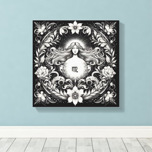 Virgo Botanical Goddess Etching Wall Decor Canvas Afdruk (Insitu (Houten vloer))