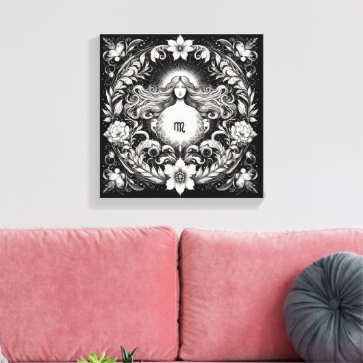 Virgo Botanical Goddess Etching Wall Decor Canvas Afdruk (Insitu (Woonkamer))