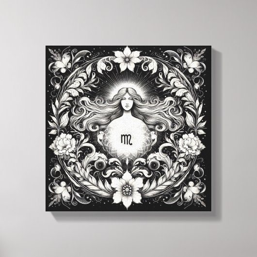 Virgo Botanical Goddess Etching Wall Decor Canvas Afdruk (Voorkant)