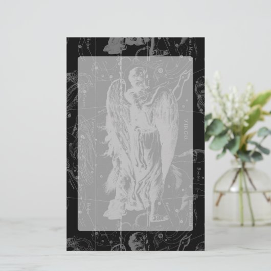 Virgo Constellation Hevelius 1690 on Black Briefpapier (Staand voorkant)