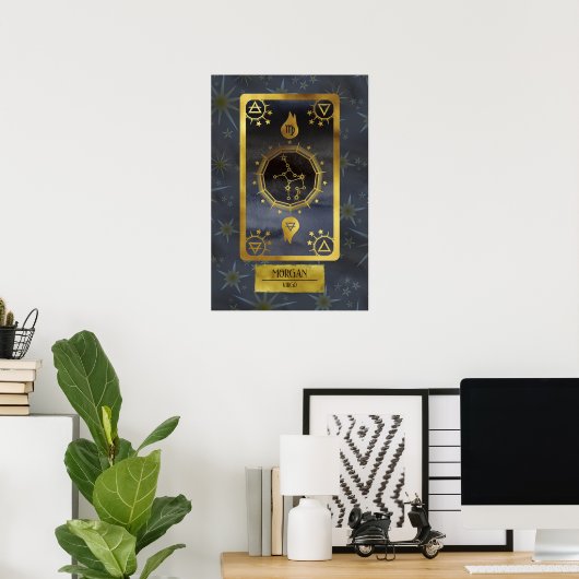 Virgo Dark Zodiac Astrology: Black Gold Naam Poster (Thuiskantoor)
