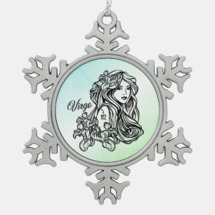 Virgo de maagd Zodiac Green Tin Sneeuwvlok Ornament