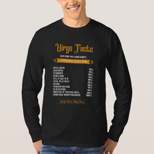 Virgo Facts Servings per container Zodiac Signs Da T-shirt (Voorkant)