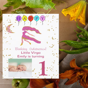 Virgo First Birthday Gold, ballonnen en foto's Kaart