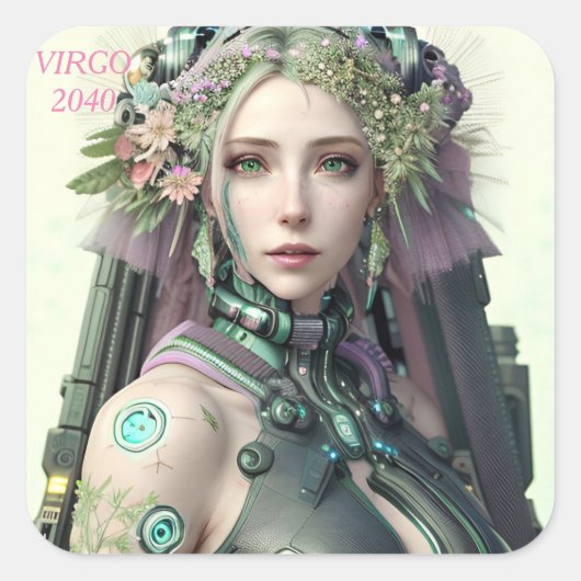 Virgo Futuristisch Zodiac Collectie Vierkante Sticker (Voorkant)