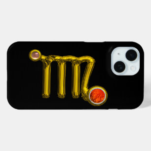 VIRGO/GOLD, GRIJS ORANJE AGATE ZODIAC SIGN JEWEL iPhone 15 CASE