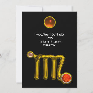 VIRGO/GOLD ZODIAC SIGN JEWEL BLACK BIRTHDAY PARTY KAART