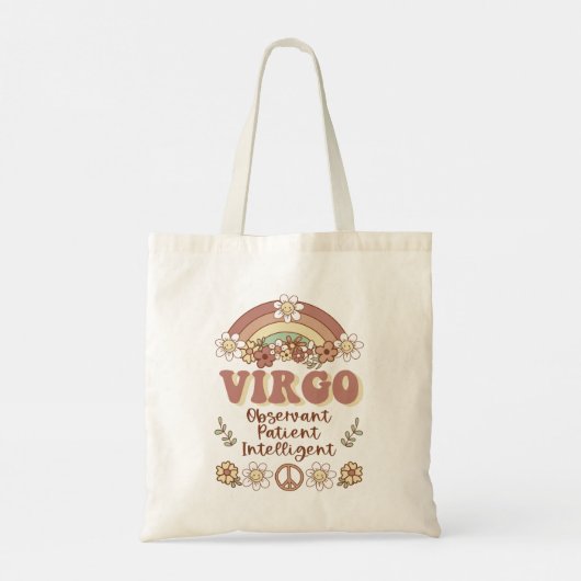 Virgo Groovy Retro Floral Rainbow Canvas tas (Achterkant)